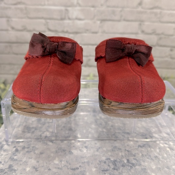 Gymboree Willow Red Suede Woodgrain Platform Vintage Bow Clogs Girls 11M❤️EUC❤️ - Picture 2 of 11